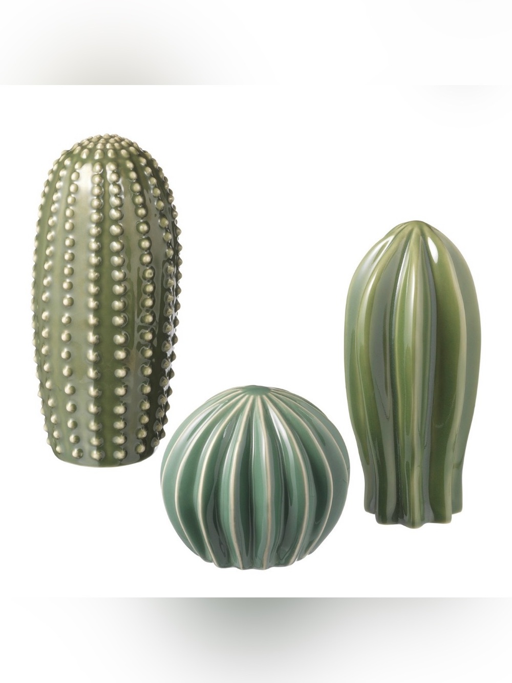 IKEA Green Ceramic Cactus Decor Set SJÄLSLIGT Decoration, set of 3, green